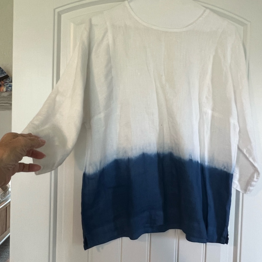 Women’s White and Blue Ombre linen Shirt